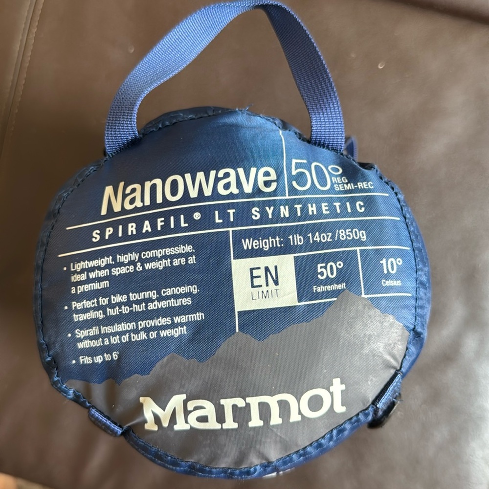 Marmot NanoWave 50 Blue Semi Rec Sleeping Bag NWT
